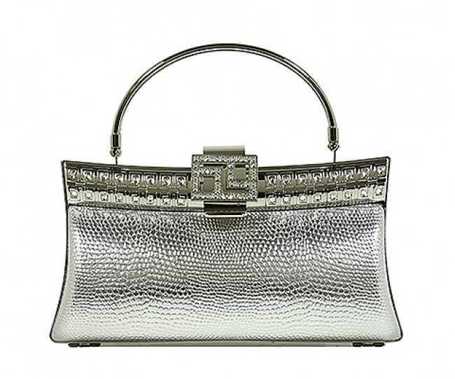 Evening Bag - Metal Frame w/ Rhinestone Embellishment - Silver - BG-BL8004SL